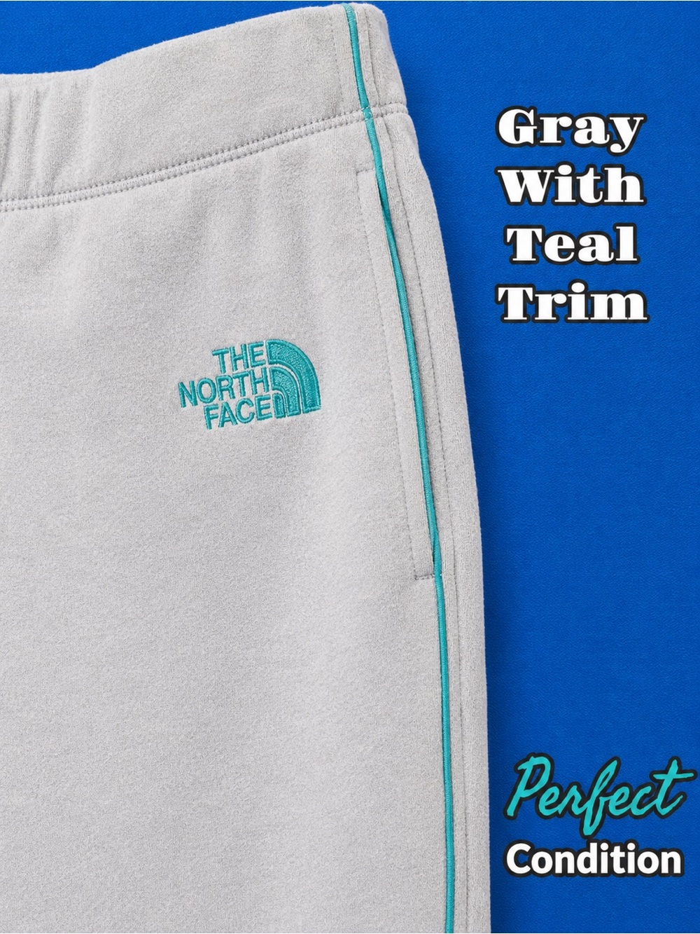 New 🦋 The North Face Ultra Soft Knee-Length Sweats, Gray, Teal Stripes, Petite - Picture 10 of 16